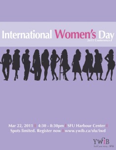 purple image of female silhouettes with "International Women's Day" written at the top